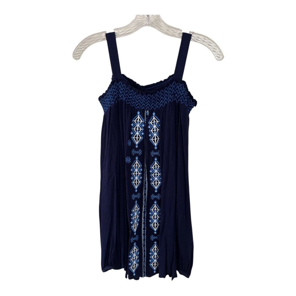 Cupio Women’s Size S Navy Blue Embroidered Long Sleeve Boho Peasant Top